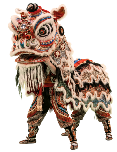 Un león de la danza tradicional china del dragón